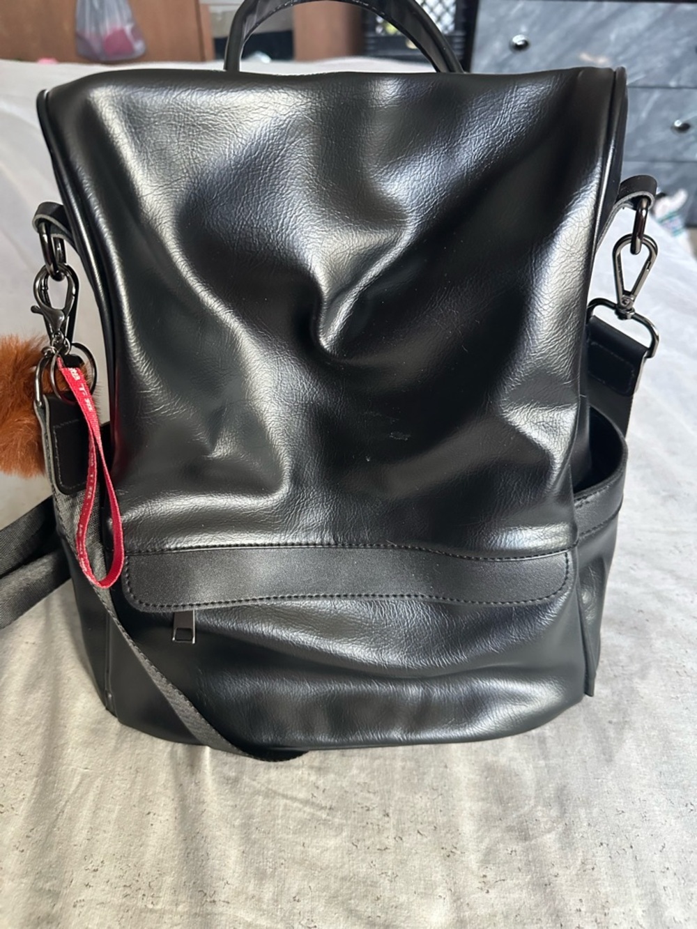 Black faux Leather Backpack - Unbranded